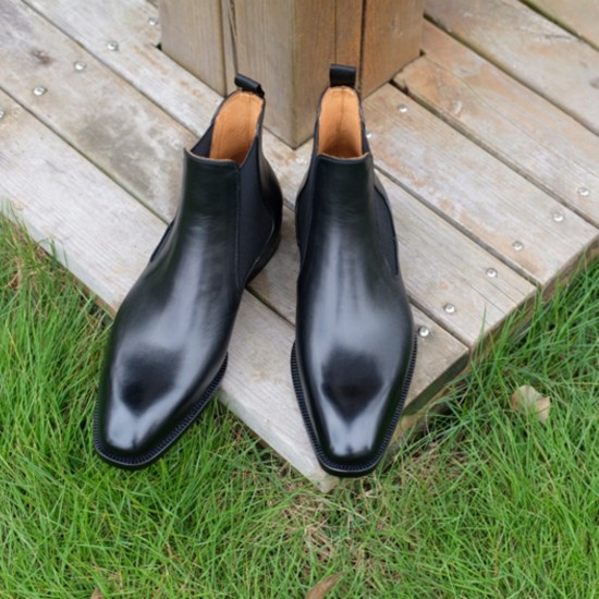 Goodyear Welt Shoes Top Calf Leather Ankle Boots Handmade Men Formal Mans Classic chelsea Italian Style Point Toe Shoes Factory