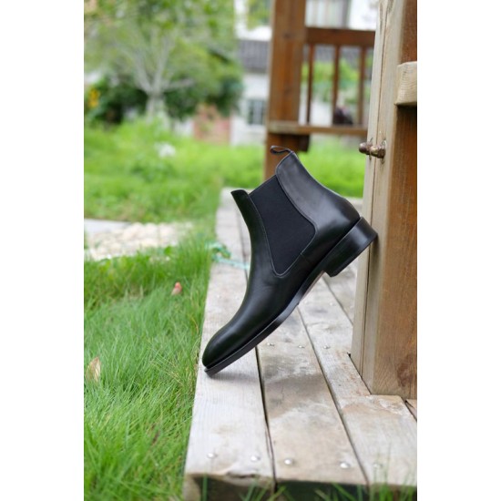 Goodyear Welt Shoes Top Calf Leather Ankle Boots Handmade Men Formal Mans Classic chelsea Italian Style Point Toe Shoes Factory