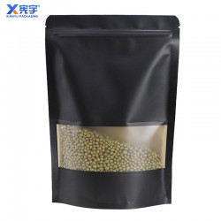 Stand up Pouch Ziplock Food Packaging Bag With Window and Black Kraft Paper Zipper Bag for Snacks