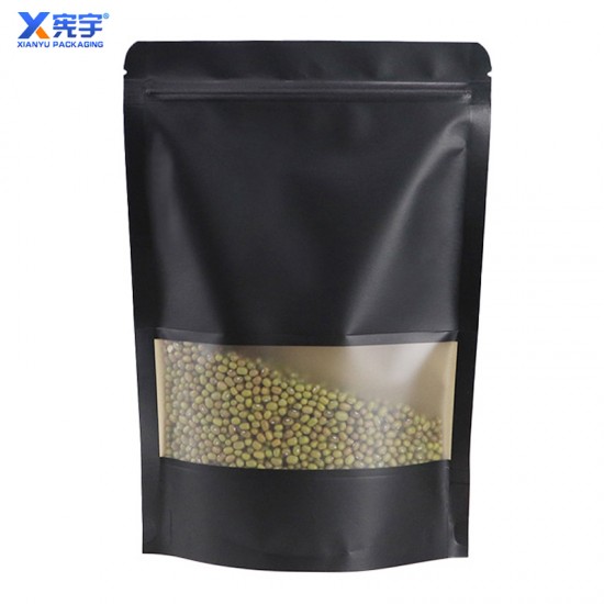 Stand up Pouch Ziplock Food Packaging Bag With Window and Black Kraft Paper Zipper Bag for Snacks