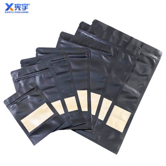 Stand up Pouch Ziplock Food Packaging Bag With Window and Black Kraft Paper Zipper Bag for Snacks