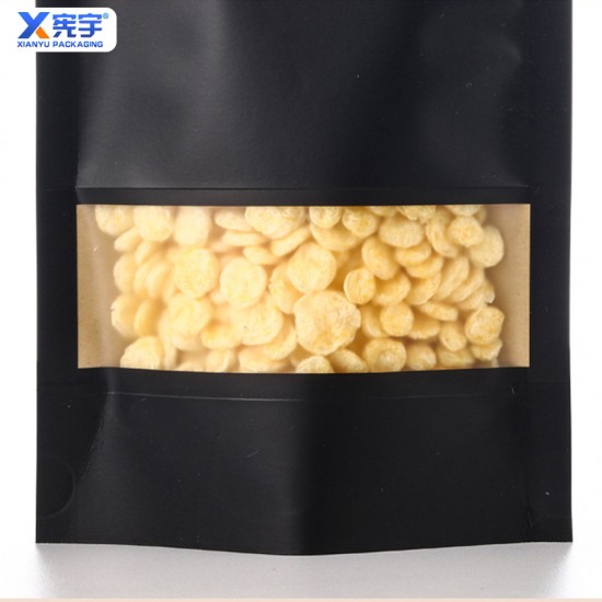 Stand up Pouch Ziplock Food Packaging Bag With Window and Black Kraft Paper Zipper Bag for Snacks