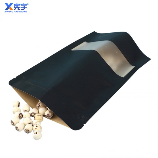 Stand up Pouch Ziplock Food Packaging Bag With Window and Black Kraft Paper Zipper Bag for Snacks