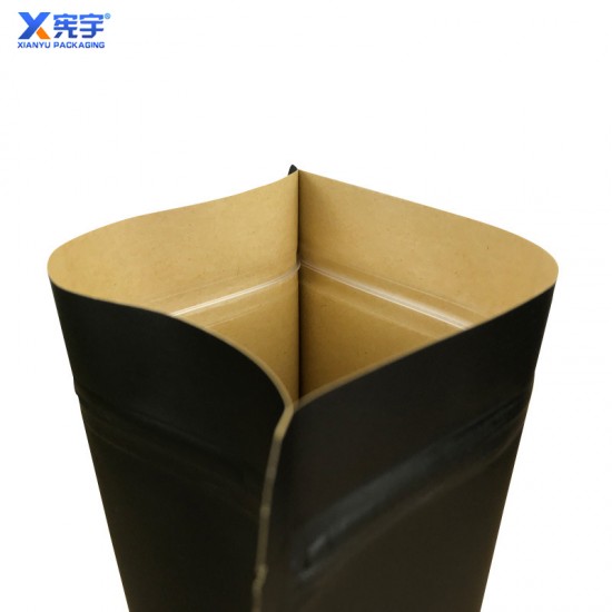 Black Kraft Paper Zipper Food Bag Moisture Proof Plastic Stand up Paper Bag With Windows Customizable Logo
