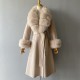 Hot Sale Winter Clothing Long Cashmere Blended Big Fox Fur Collar Coat With Belt