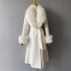 Hot Sale Winter Clothing Long Cashmere Blended Big Fox Fur Collar Coat With Belt