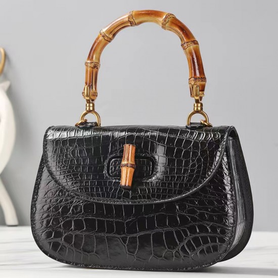 High Quality French Niche crocodile Leather Bamboo Handle Bag Crossbody Bag Designer Handbag