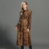 Winter Custom Fashion Long Blazer Leather Jacket Women  Genuine Sheepskin 100% Sheep Leather Coat With Leopard Pattern