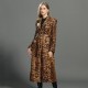 Winter Custom Fashion Long Blazer Leather Jacket Women  Genuine Sheepskin 100% Sheep Leather Coat With Leopard Pattern