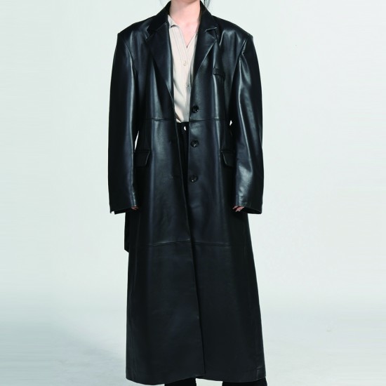 Winter Custom Fashion Long Blazer Leather Jacket Women  Genuine Sheepskin 100% Sheep Leather Coat With Leopard Pattern