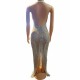 Sexy Women Performance Clothes Halter Backless Sparkly Crystal Transparent Slim Fit Slit Long Performance Dress