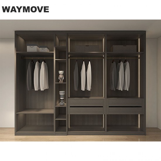WAYMOVE Modern Bedroom Closet Wardrobe High-End Custom Wooden Design Space-Saving Modularity Glass Hotels Villas Clothes Storage