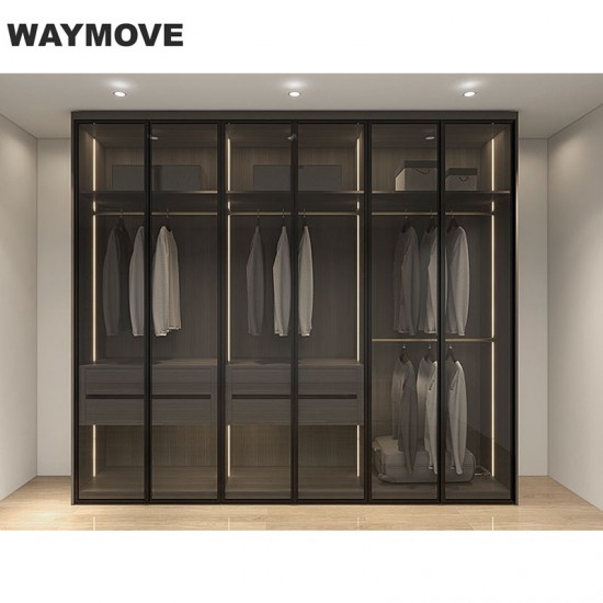 WAYMOVE Modern Bedroom Closet Wardrobe High-End Custom Wooden Design Space-Saving Modularity Glass Hotels Villas Clothes Storage