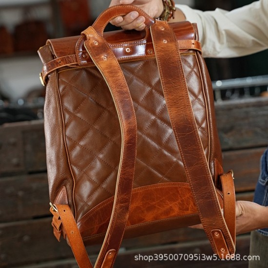 New High-end Italian High Fat Vegetable Tanned Cowhide Leather Backpack Computer Bag Student Backpack Travel Bag