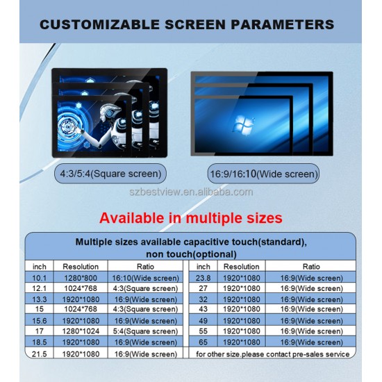 New 10.1 Inch Wall-Mounted IP65 Waterproof Industrial LCD Monitor High Brightness 1280*800 VGA  DVI USB PCAP Touch Monitors