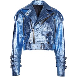 2025 Spring Shinny Blue Crocodile Textured Leather Jackets Women Real Sheepskin Coats Women Natural Motorcycle Clothes