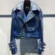 2025 Spring Shinny Blue Crocodile Textured Leather Jackets Women Real Sheepskin Coats Women Natural Motorcycle Clothes