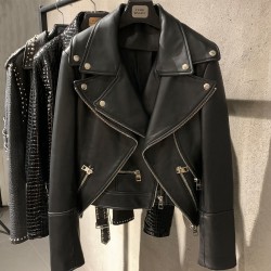 Top Latest Leather Clothes Genuine Woman Leather Jacket Black Oversized Leather Jacket Women