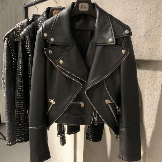 Top Latest Leather Clothes Genuine Woman Leather Jacket Black Oversized Leather Jacket Women