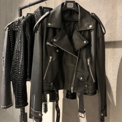 Product Trend Black Leather Clothes Leather Cropped Style Jacket Classic Leather Jacket Woman