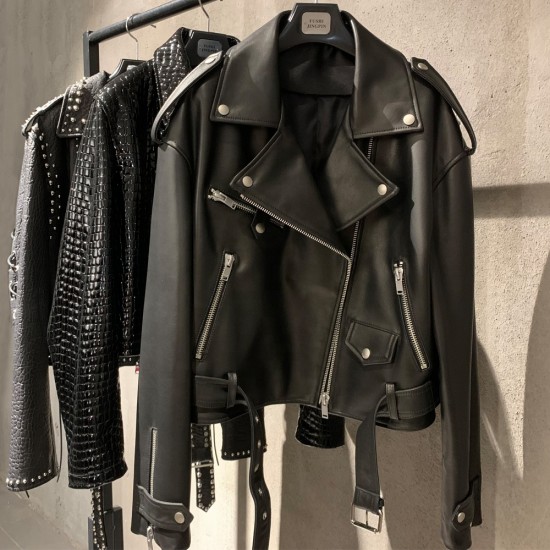 Product Trend Black Leather Clothes Leather Cropped Style Jacket Classic Leather Jacket Woman