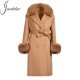 Classic Style Women Double Layer Wool Handmade Sew Coat Wholesale Women Cashmere Wool Coat With Real Fur