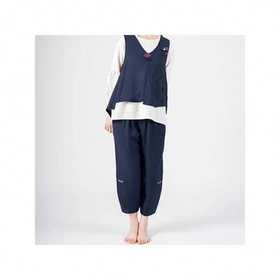 [SUM&SIM] Popular Cheap Price Fashion Print Women Casual Korean Manufactured Custom Knit Top Wear Organic Fabric Leaf Vest-Pants