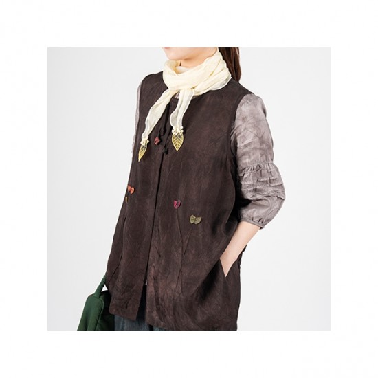 [SUM&SIM] Export Supplies Waist Sheer Blouse Ladies Wholesale Certified Price Print Butterfly Rayon Vest(blue,brown, Rainbow)