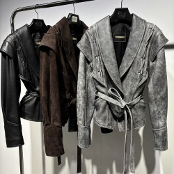 2025 Vintage Leather Jacket Female Brushed and Worn Leather Clothing Make Old Vintage Leather Clothes