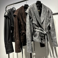 2025 Vintage Leather Jacket Female Brushed and Worn Leather Clothing Make Old Vintage Leather Clothes