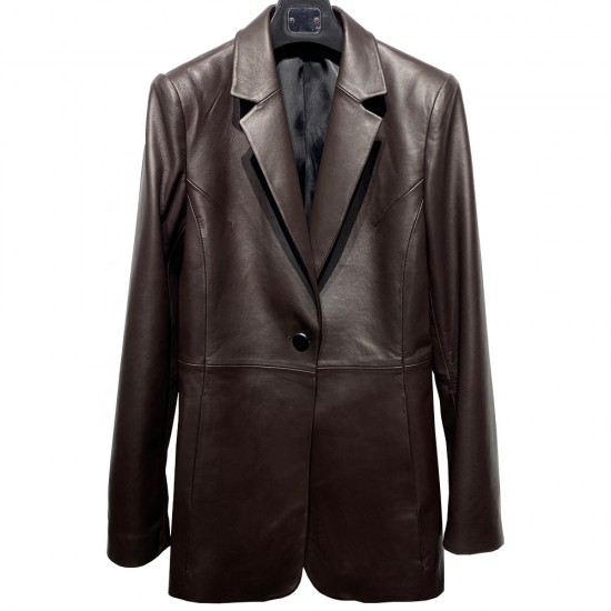 Trend Western-style Clothes Silk blazer Jackets Woman Women's Brown Leather Jacket