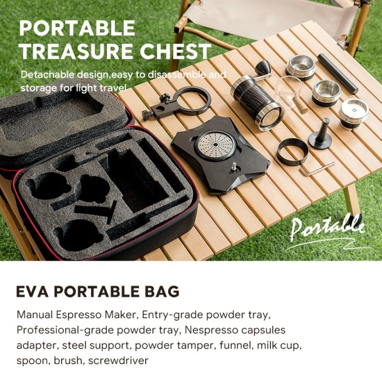 Manual Espresso Coffee Maker Set for Camping No Electricity 12 bar Rich Crema Handmade Coffee Maker