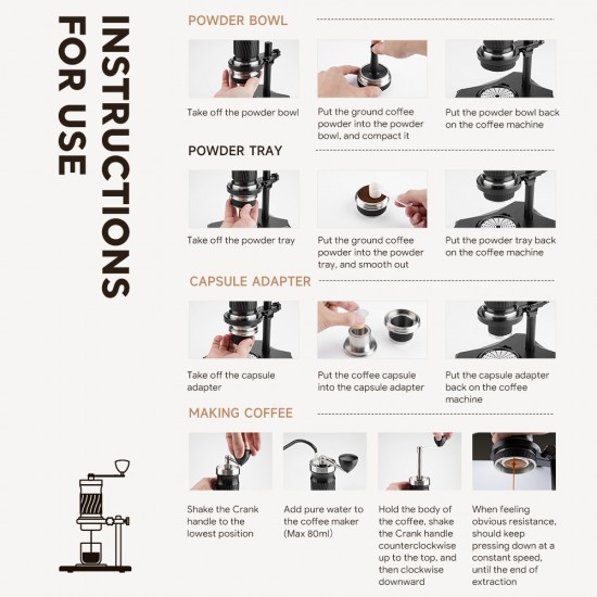 Manual Espresso Coffee Maker Set for Camping No Electricity 12 bar Rich Crema Handmade Coffee Maker