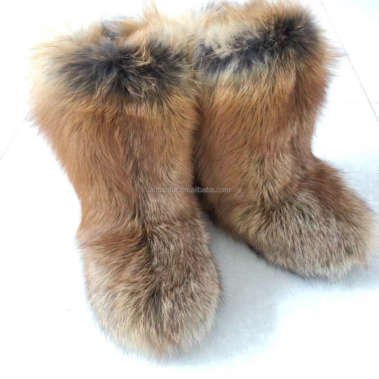 Factory Raccoon Fox Fur Boots Women Shoes Warm Boot for Women