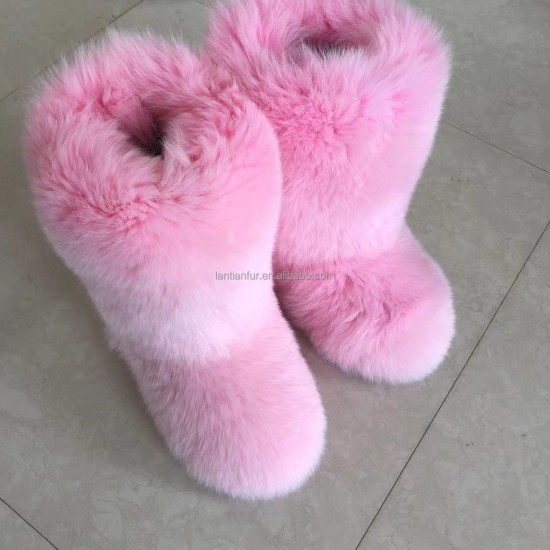 Factory Raccoon Fox Fur Boots Women Shoes Warm Boot for Women
