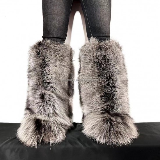 Factory Raccoon Fox Fur Boots Women Shoes Warm Boot for Women