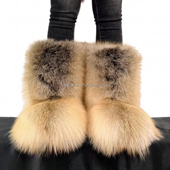 Factory Raccoon Fox Fur Boots Women Shoes Warm Boot for Women