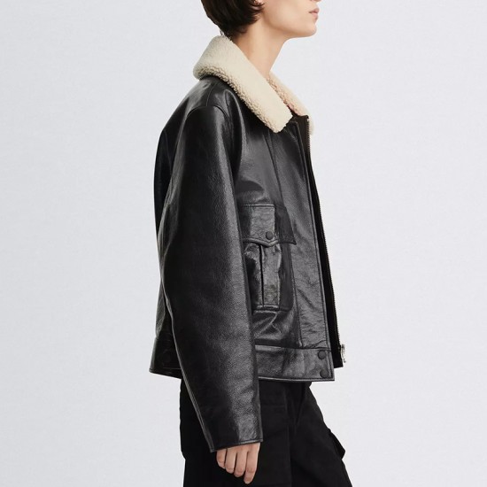 NAFA OEM Women's Street Wear Genuine Leather Outerwear Jacket Tops Clothes Sheep Fur Collar