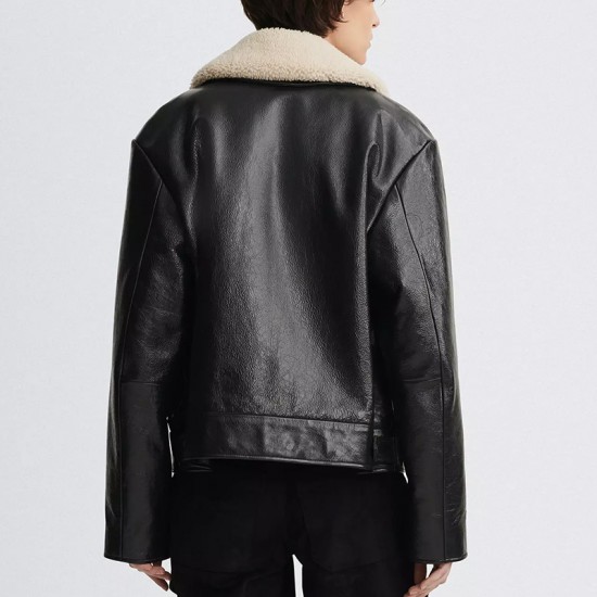 NAFA OEM Women's Street Wear Genuine Leather Outerwear Jacket Tops Clothes Sheep Fur Collar