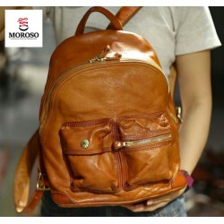 Top Layer Horsehide Tanned Leather Backpack with Handmade Copper Hardware Men's and Women's Fashion Accessory
