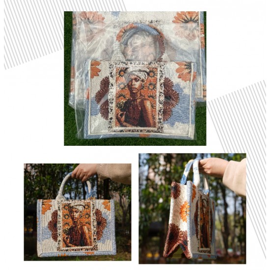 Custom Women's Woven Tapestry Canvas Tote Bag with Custom Logo for Outdoor Sports