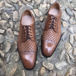 Full Brogues Blake  Custom Handmade Shoes  Summer Cowhide Sandals Hollow Breathable  Woven Business  Leather Sole Dress Shoes