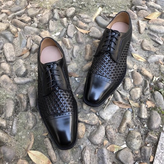 Full Brogues Blake  Custom Handmade Shoes  Summer Cowhide Sandals Hollow Breathable  Woven Business  Leather Sole Dress Shoes