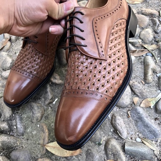 Full Brogues Blake  Custom Handmade Shoes  Summer Cowhide Sandals Hollow Breathable  Woven Business  Leather Sole Dress Shoes
