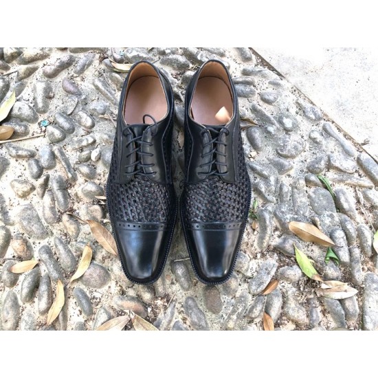 Full Brogues Blake  Custom Handmade Shoes  Summer Cowhide Sandals Hollow Breathable  Woven Business  Leather Sole Dress Shoes