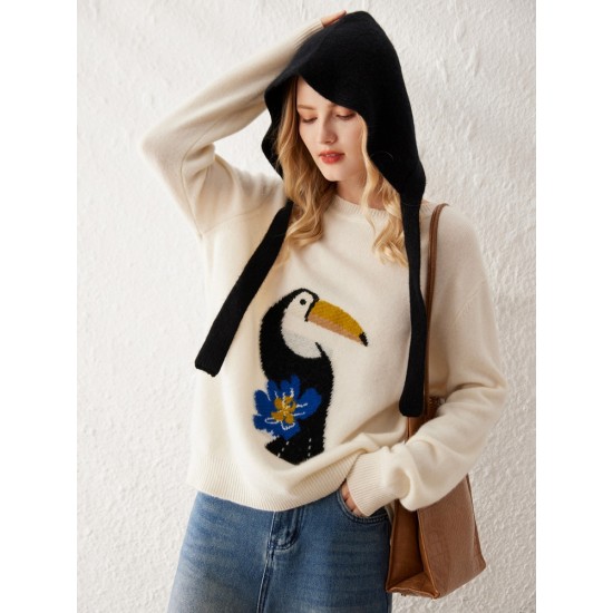 Atoptex Elegant Casual Pullover Knitwear Top Loose Fit Crew Neck Winter Streetwear Winter Clothes for Women Standard Knitted