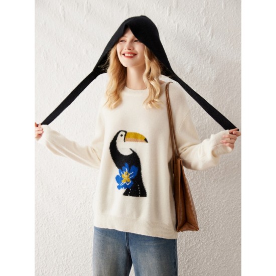 Atoptex Elegant Casual Pullover Knitwear Top Loose Fit Crew Neck Winter Streetwear Winter Clothes for Women Standard Knitted