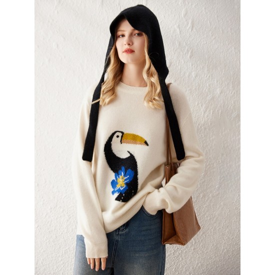 Atoptex Elegant Casual Pullover Knitwear Top Loose Fit Crew Neck Winter Streetwear Winter Clothes for Women Standard Knitted