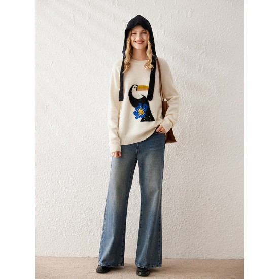 Atoptex Elegant Casual Pullover Knitwear Top Loose Fit Crew Neck Winter Streetwear Winter Clothes for Women Standard Knitted