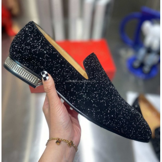 Largest 14 Leather Dress Shoes Logo Spike Glitter Loafers Leather Oxfords Shoes for Men's Black Velvet Oxford Shoes for Men